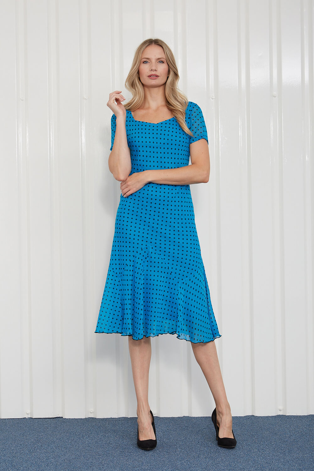Turquoise Julianna Spot Print Chiffon Dress, Image 3 of 4