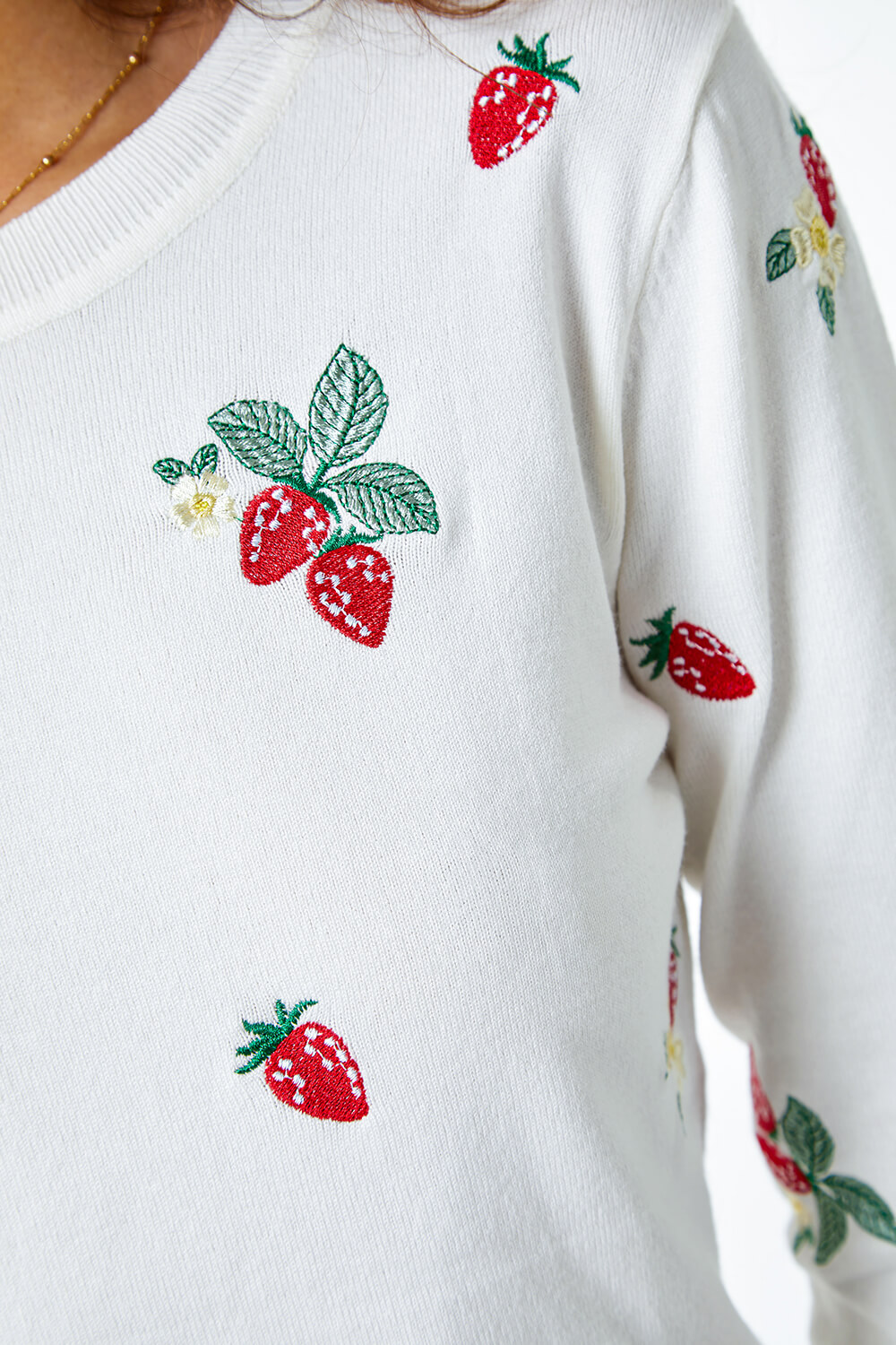 Ivory Strawberry Embroidered Jumper | Roman UK