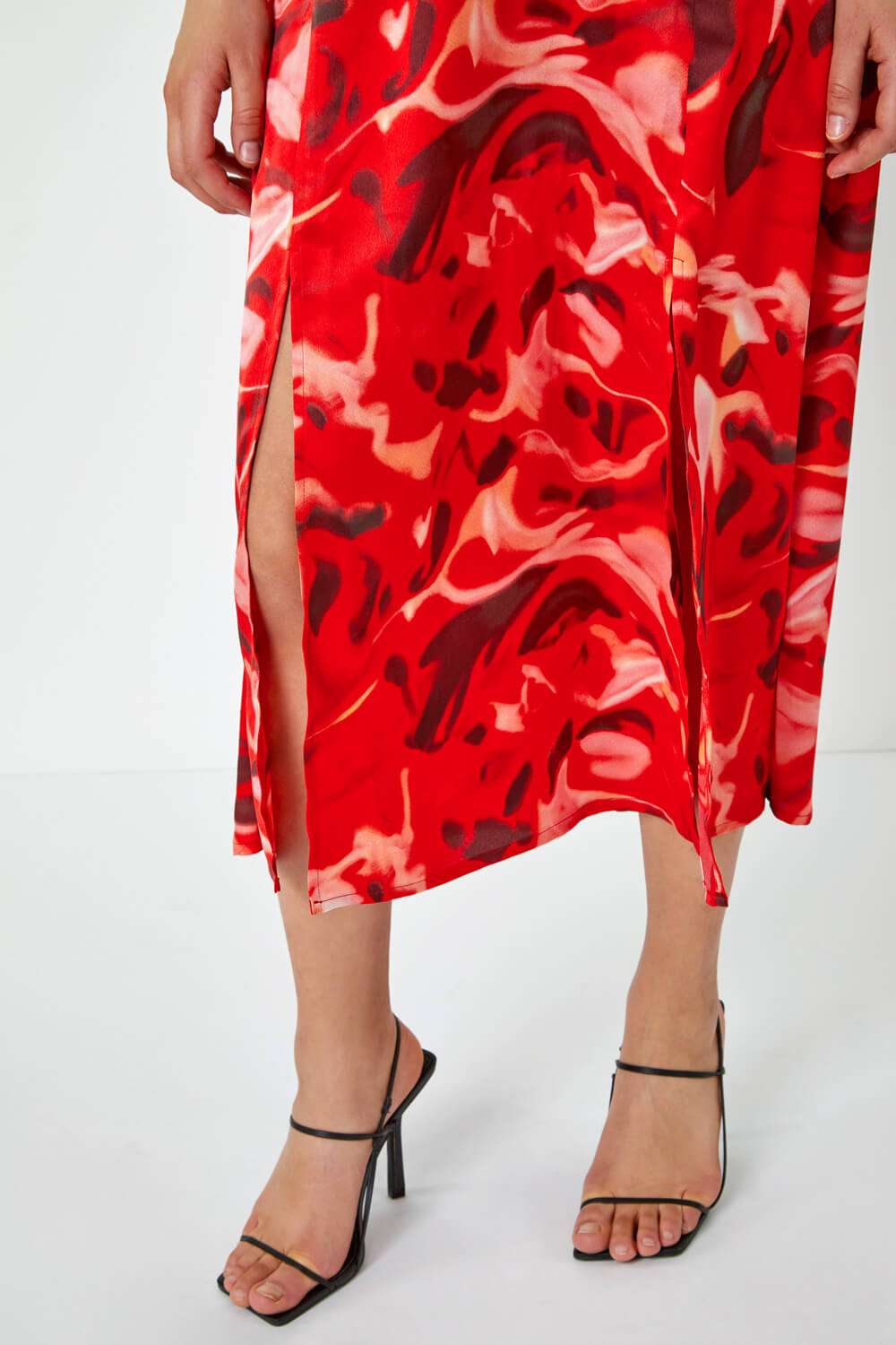 Red Sleeveless Marble Print Midi Dress, Image 5 of 5