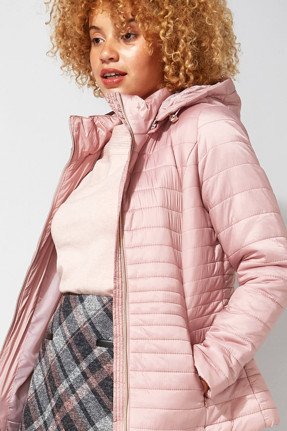 PINK Hooded Zip Through Padded Coat, Image 4 of 4