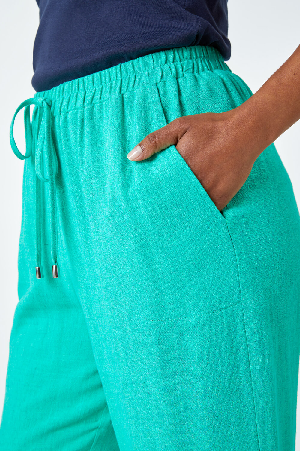 Jade Petite Linen Mix Wide Cropped Trousers, Image 5 of 5