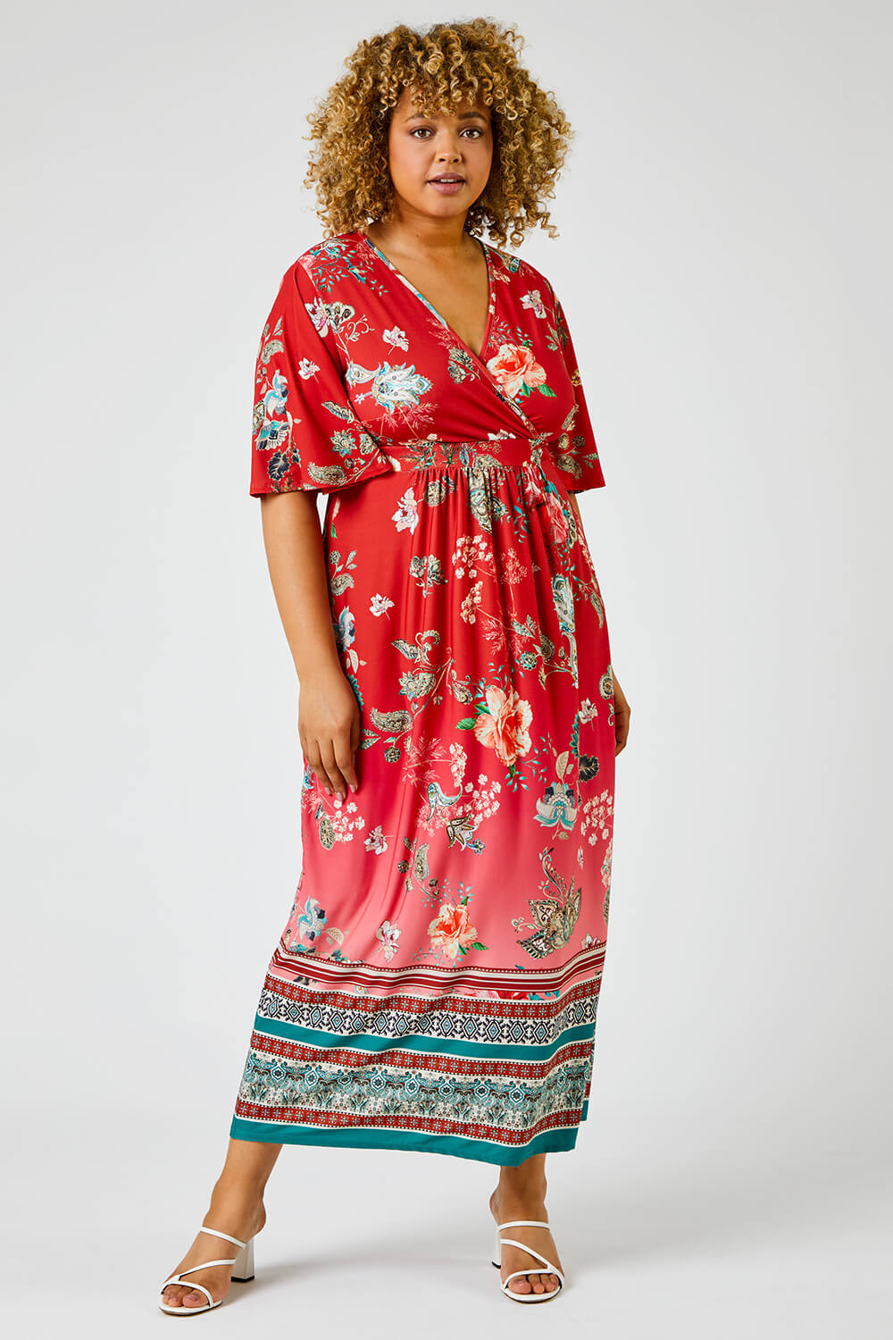 Red Curve Floral Border Print Maxi Dress, Image 3 of 4