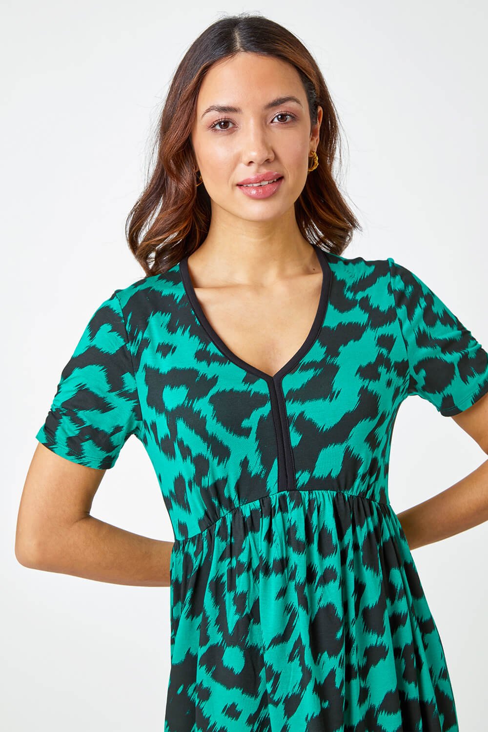 Green Abstract Print Stretch Jersey Dress, Image 4 of 5
