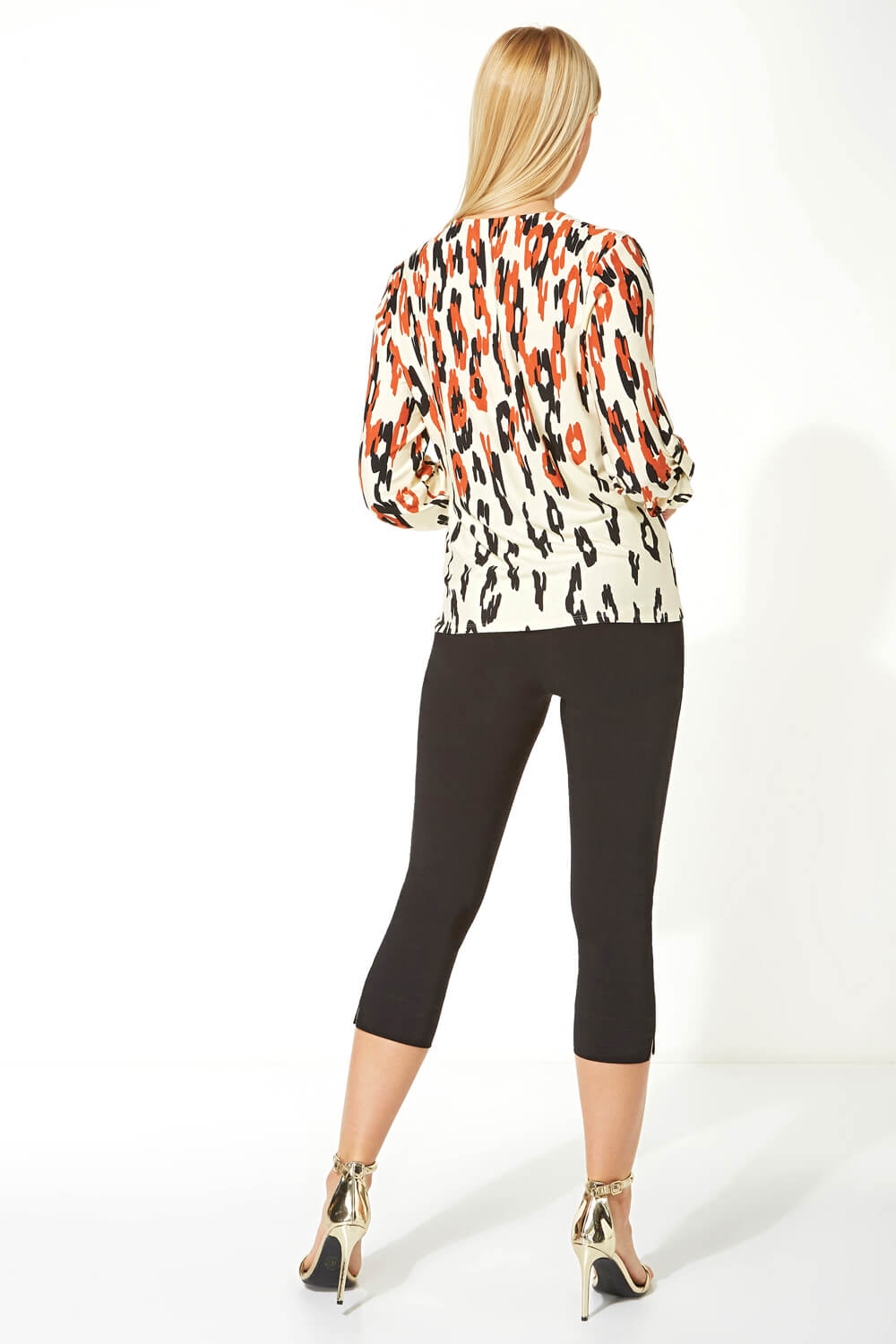 Neutral Tie Front Animal Print Top, Image 3 of 5