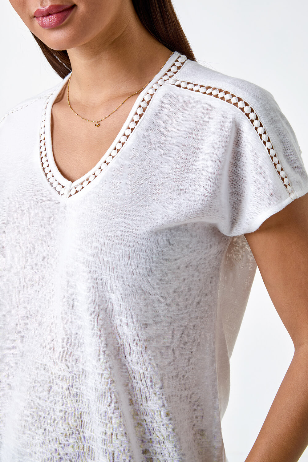 Ivory  Lace Trim Stretch Jersey T-Shirt, Image 5 of 5