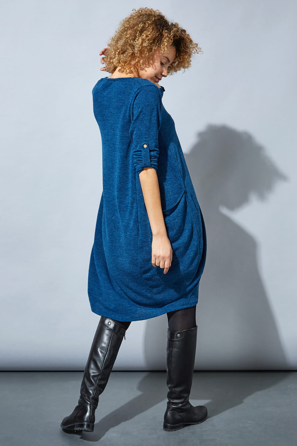 Blue Jersey Slouch Cocoon Dress, Image 3 of 4