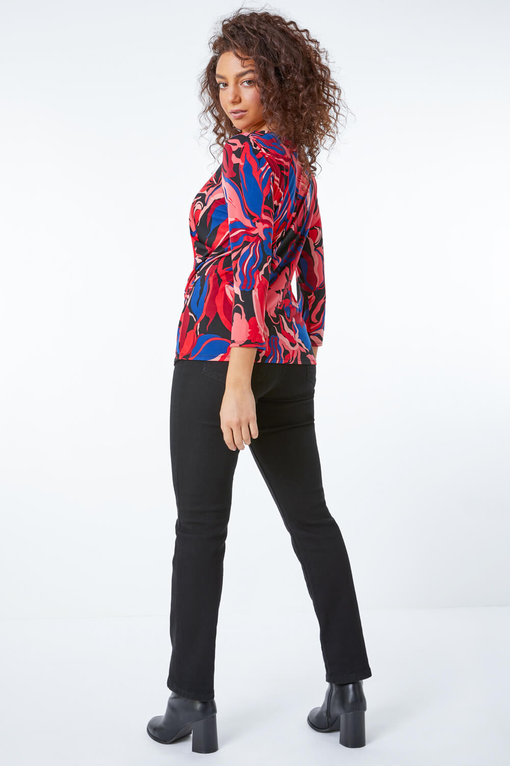 CORAL Petite Abstract Floral Ruched Top, Image 3 of 5