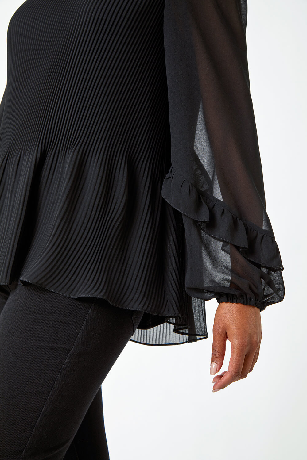 Black Petite Pleated Frill Detail Top, Image 5 of 5