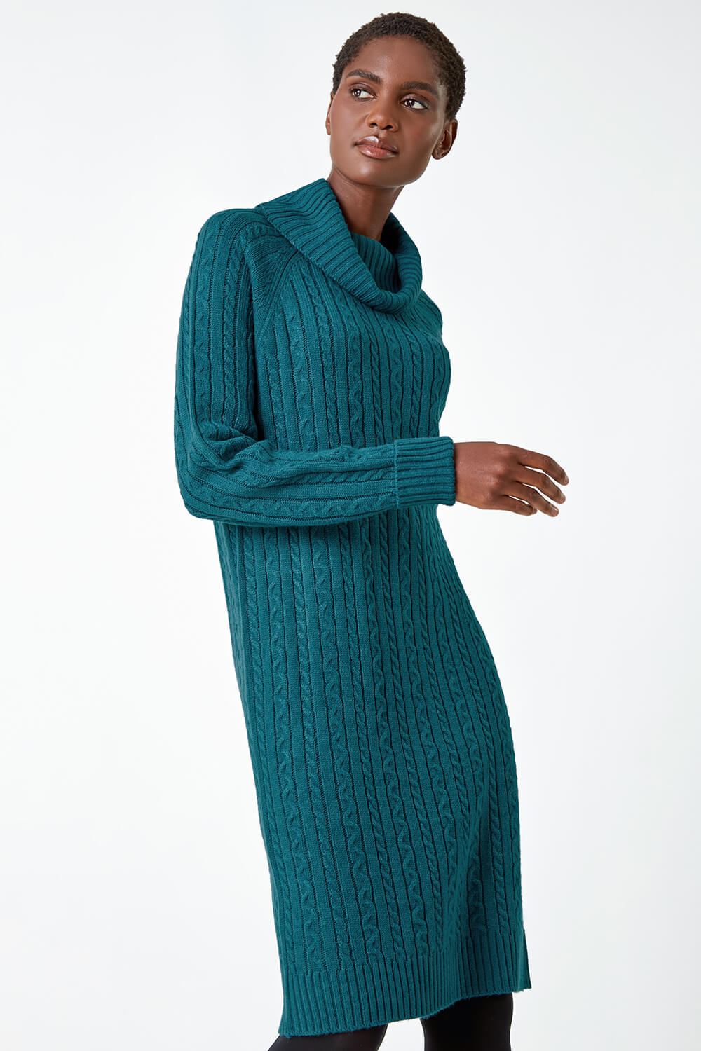 Teal Roll Neck Knitted Jumper Dress, Image 4 of 5