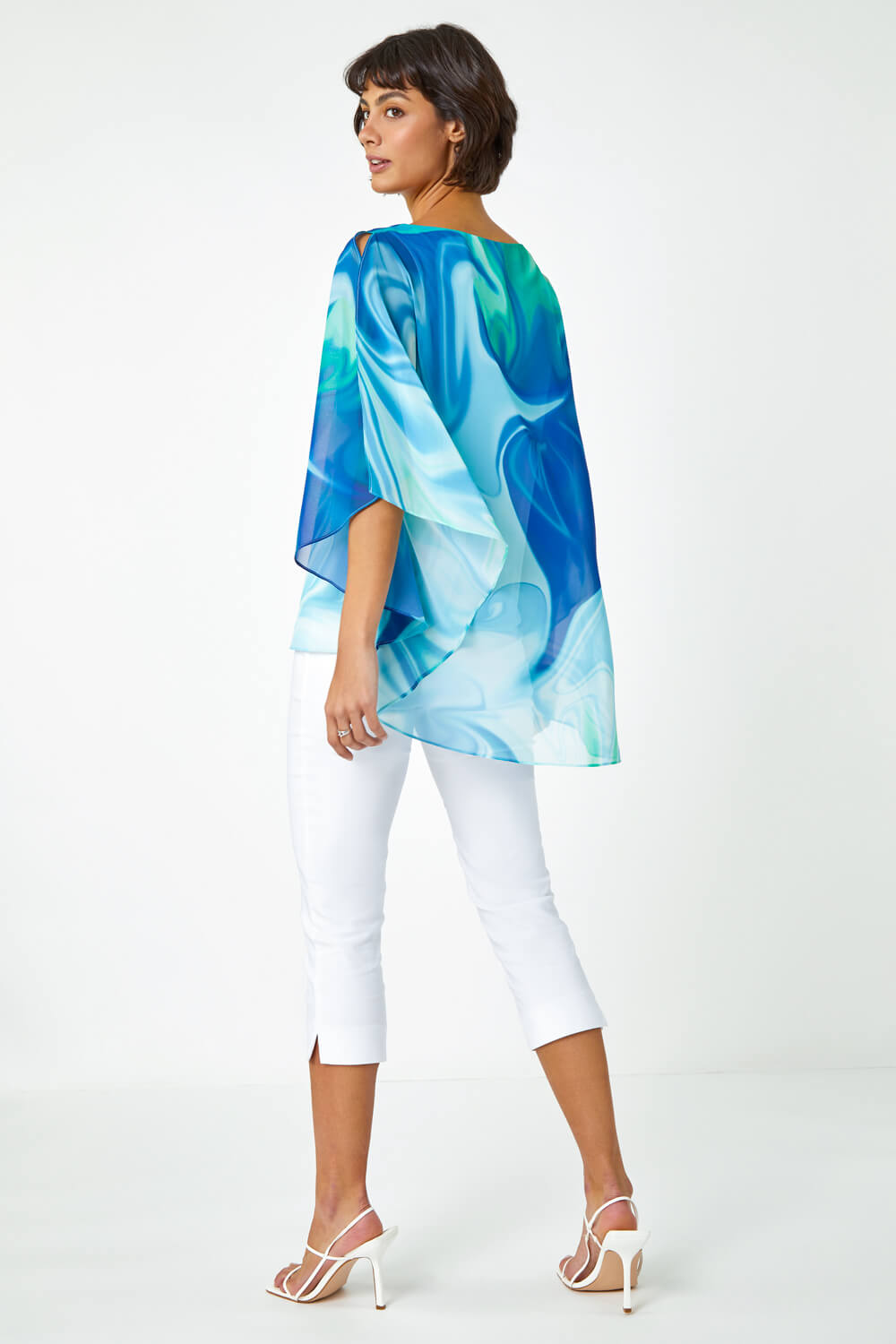 Blue Marble Print Asymmetric Overlay Top, Image 3 of 5
