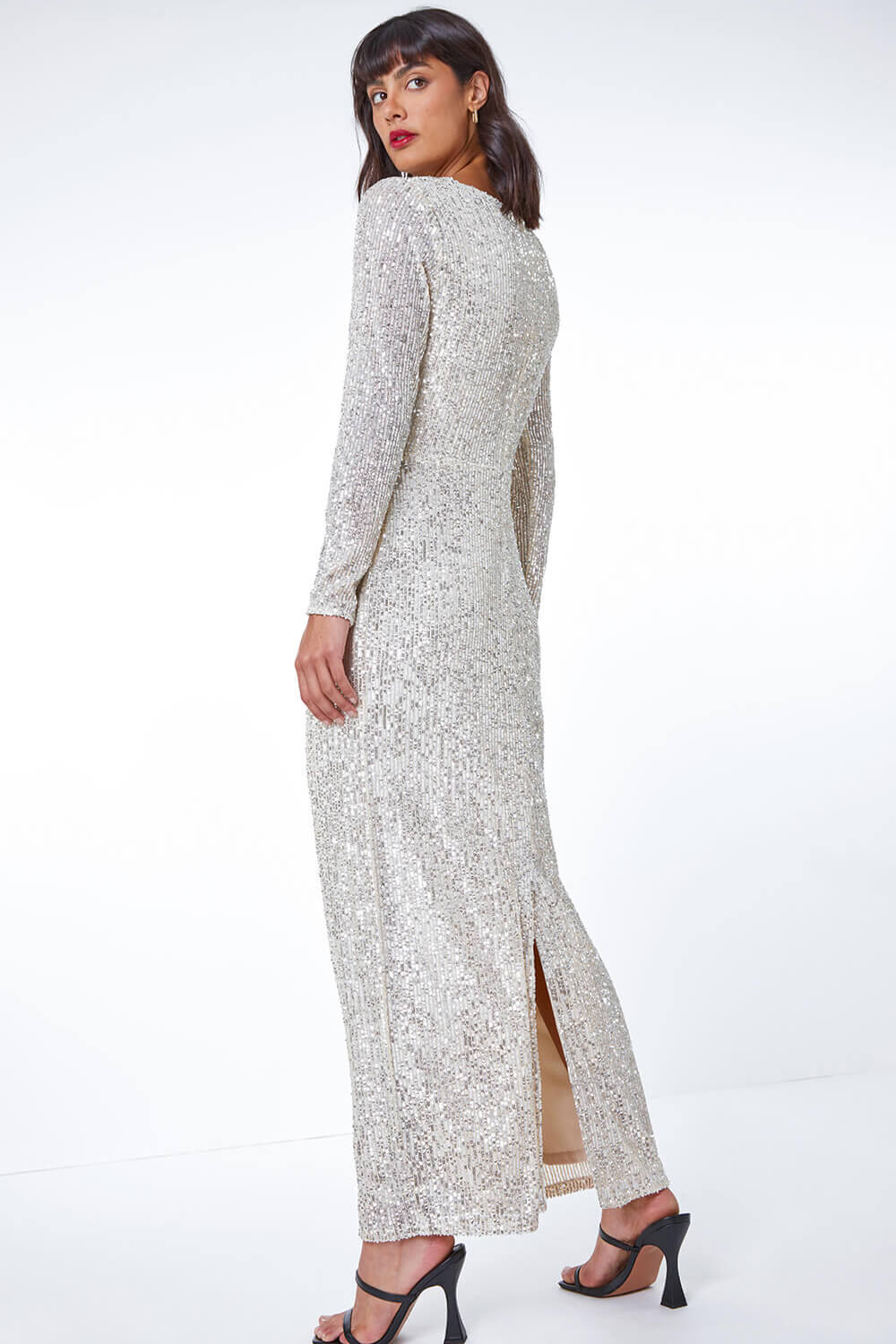 Silver Sequin Wrap Stretch Maxi Dress, Image 4 of 5