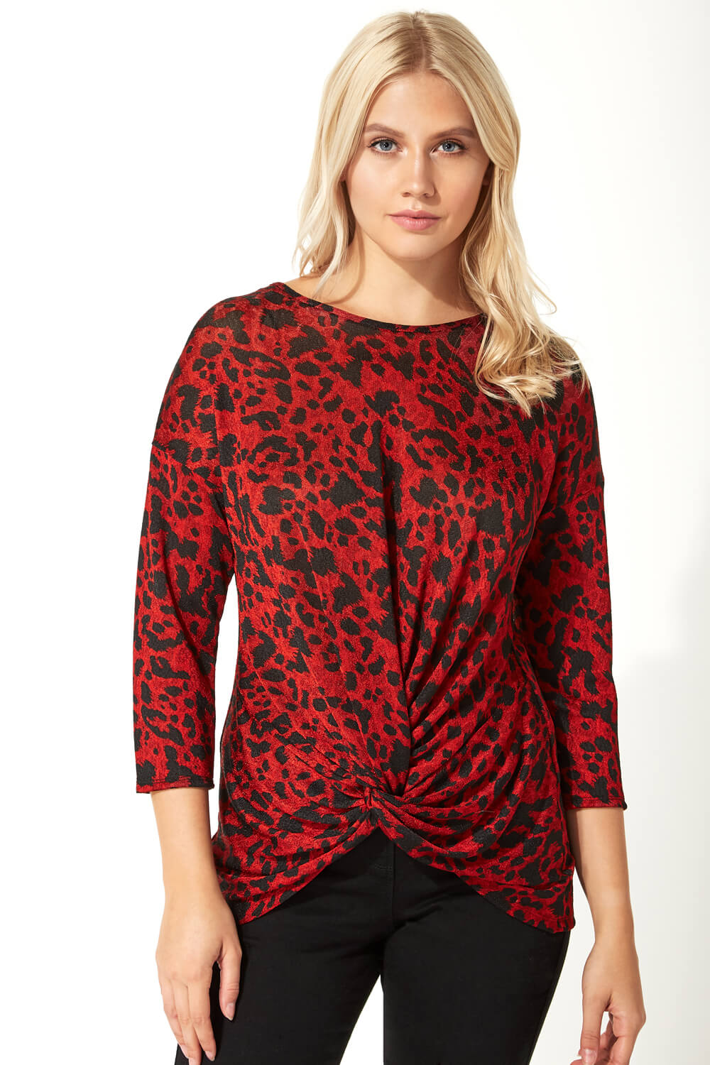 Red Animal Print Twist Front Top, Image 4 of 5