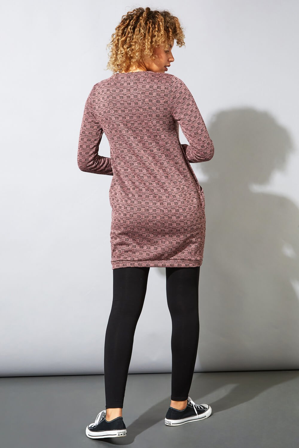 PINK Check Detail Textured Tunic Dress, Image 3 of 5