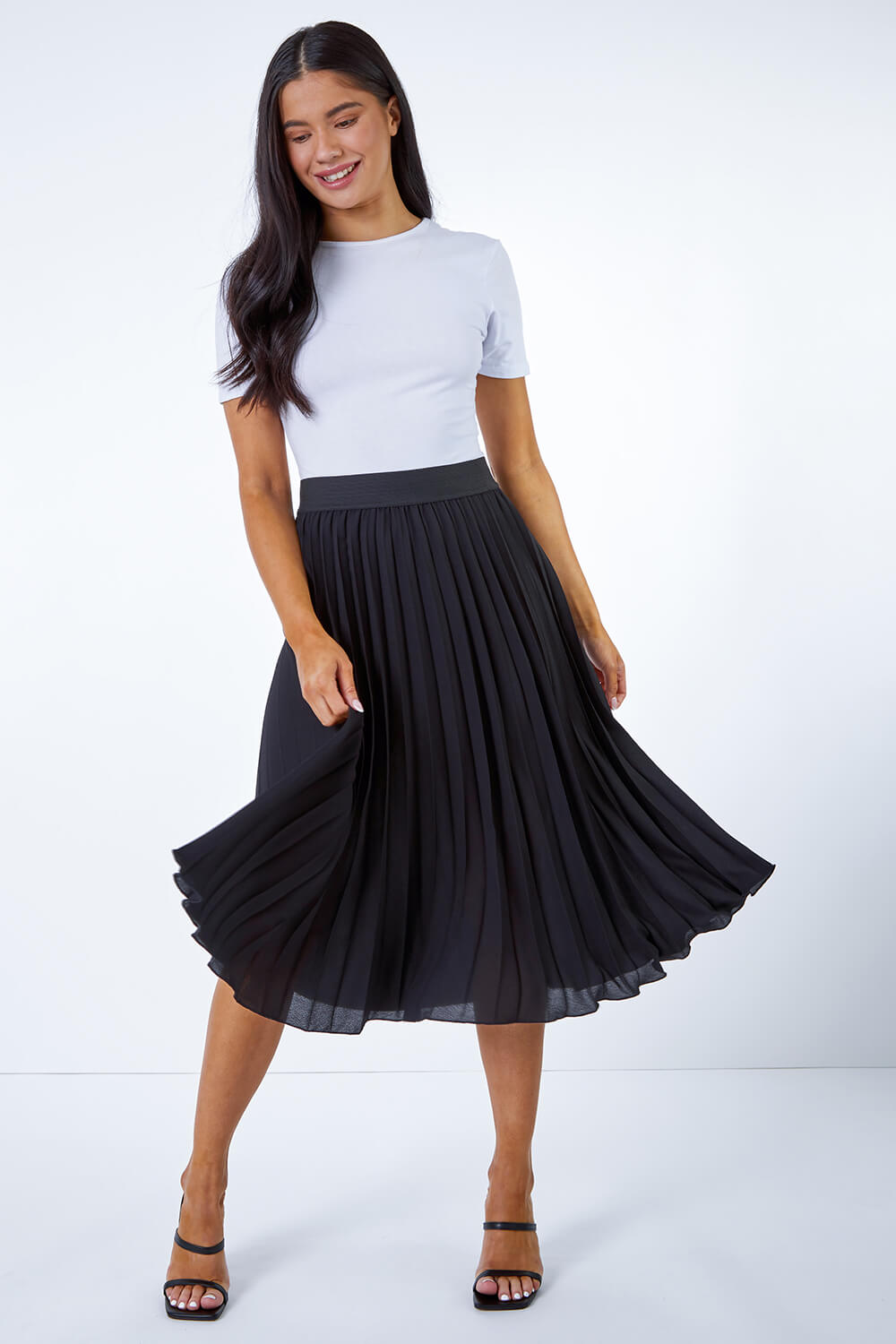 Petite Pleated Midi Skirt in Black | Roman UK
