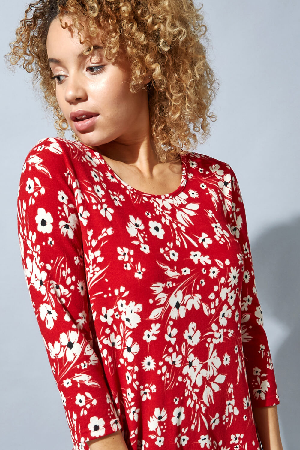 Red Floral Print Swing Dress, Image 4 of 4