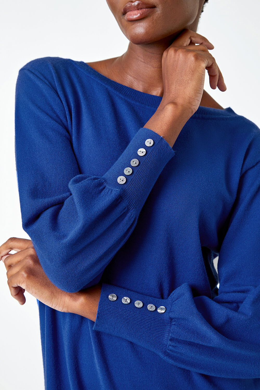 Royal Blue Button Detail Knitted Jumper Dress, Image 5 of 5