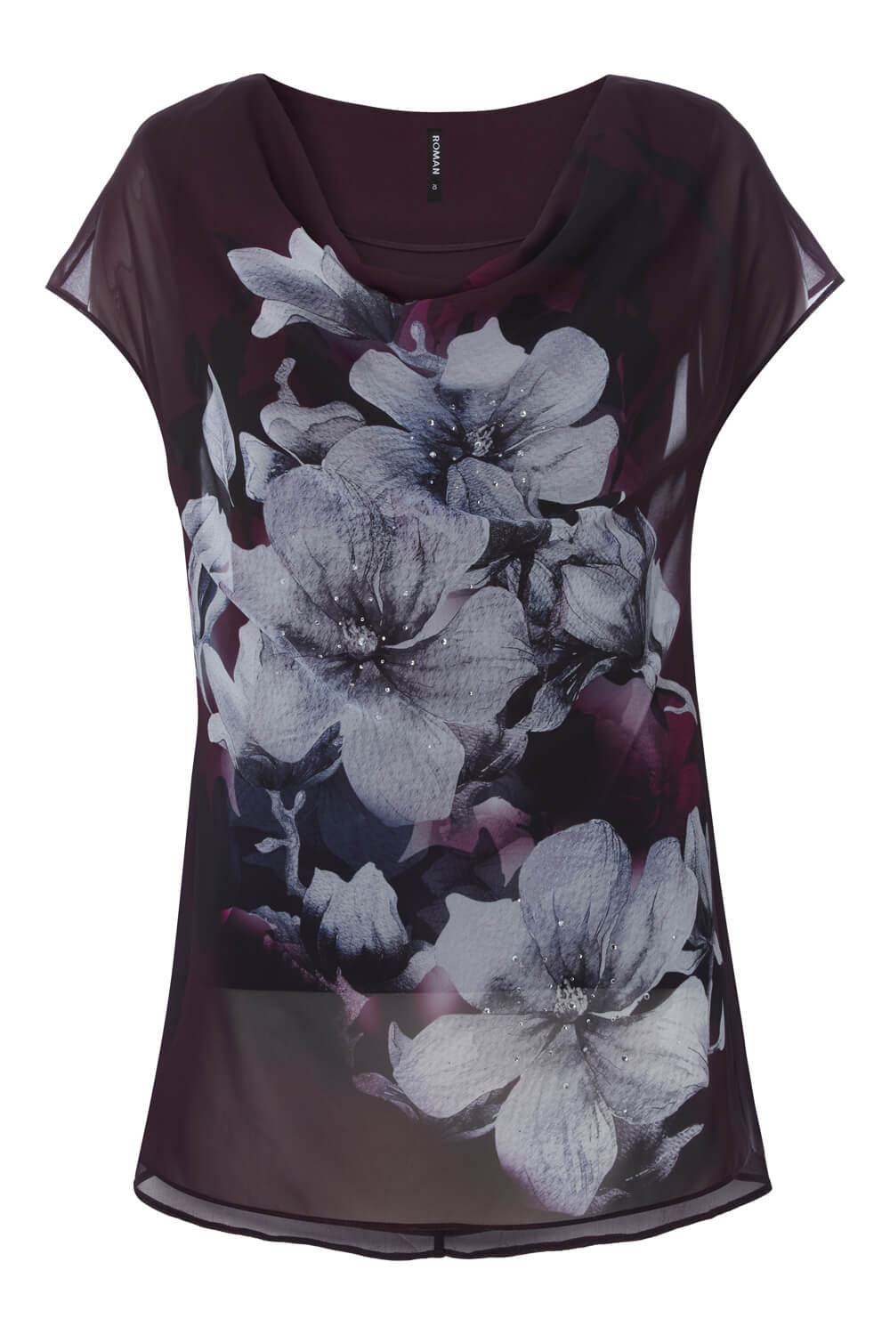 Purple Cowl Chiffon Floral Top, Image 2 of 4
