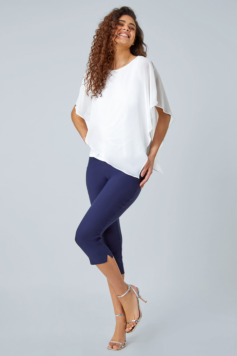 Ivory  Asymmetric Cold Shoulder Stretch Top, Image 2 of 5
