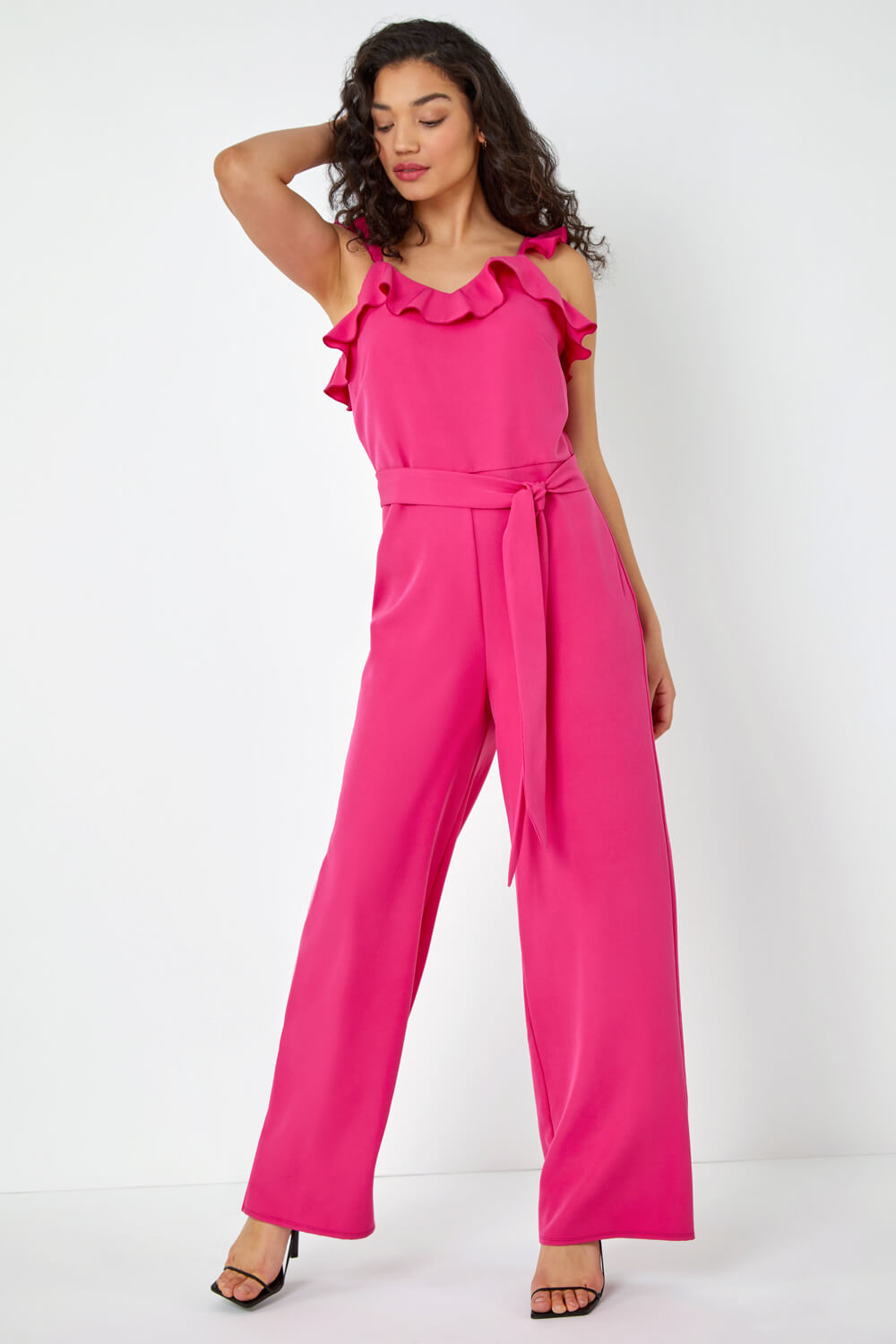 PINK Frill Detail Wide Leg Jumpsuit, Image 4 of 5