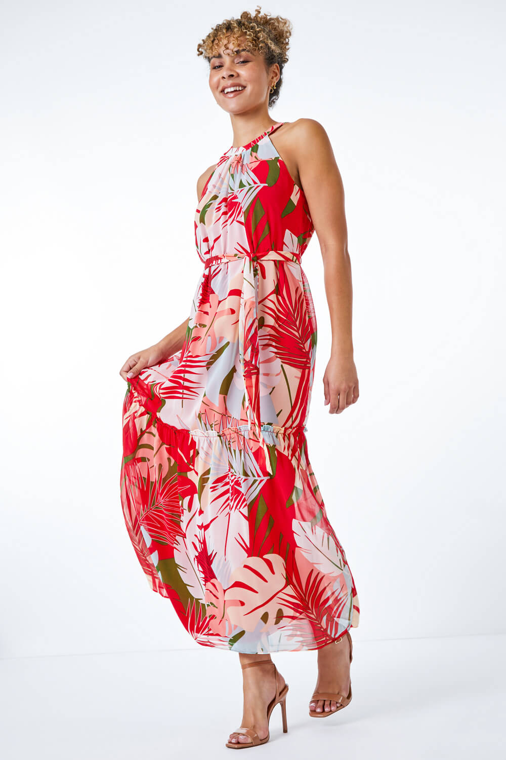 ORANGE Petite Tropical Print Tiered Dress, Image 2 of 5