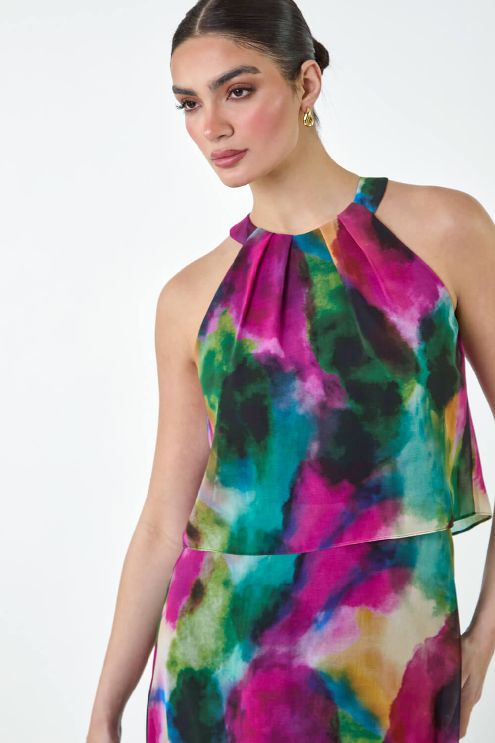 Forest  Abstract Print Chiffon Overlay Maxi Dress, Image 4 of 5