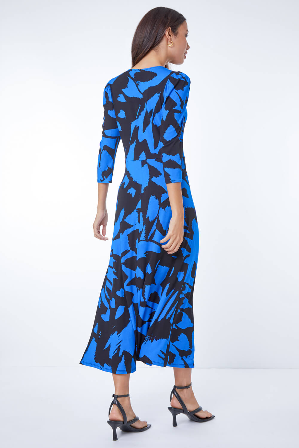 Royal Blue Contrast Abstract Print Midi Dress, Image 3 of 5