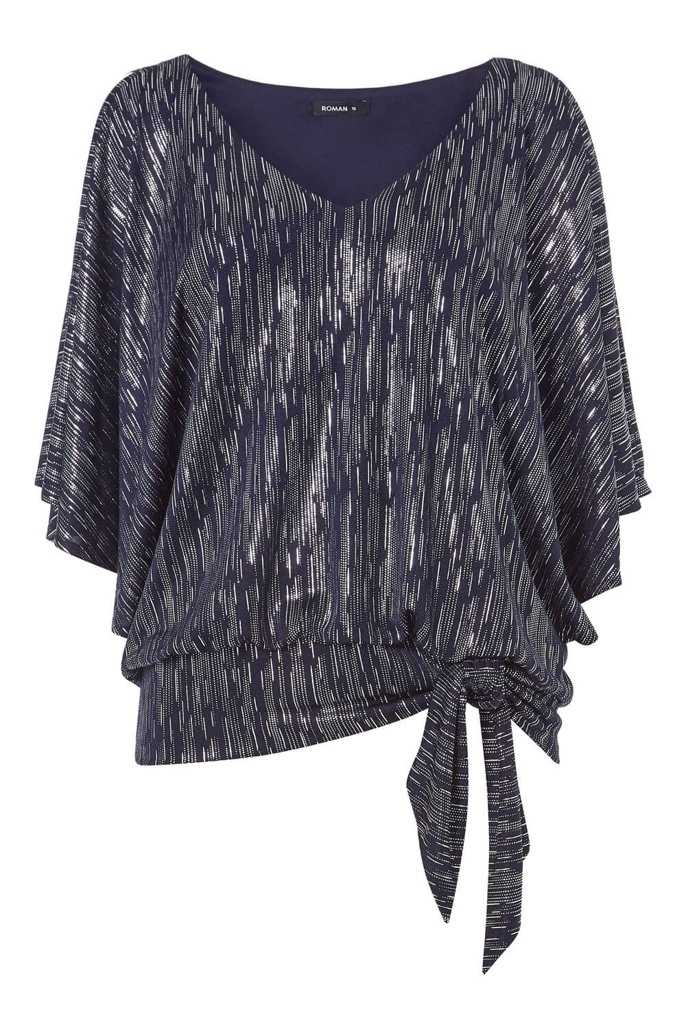 Navy  Shimmer Blouson Tie Top, Image 5 of 5