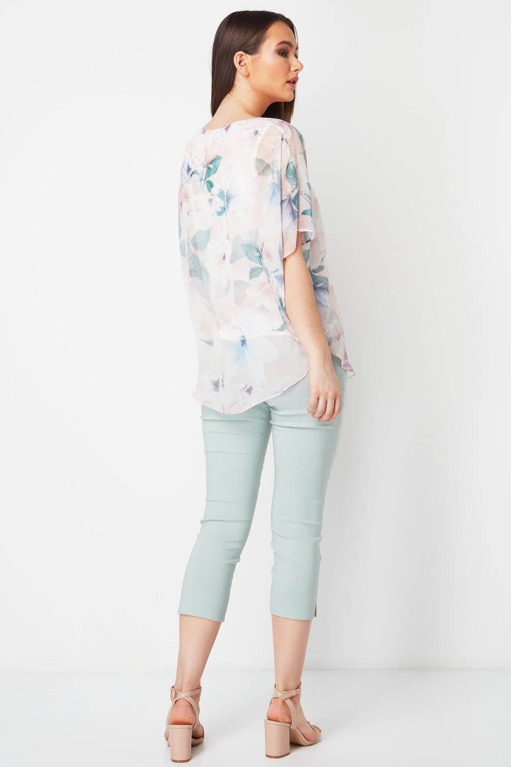 Light Pink Floral Chiffon Overlay Top , Image 3 of 8