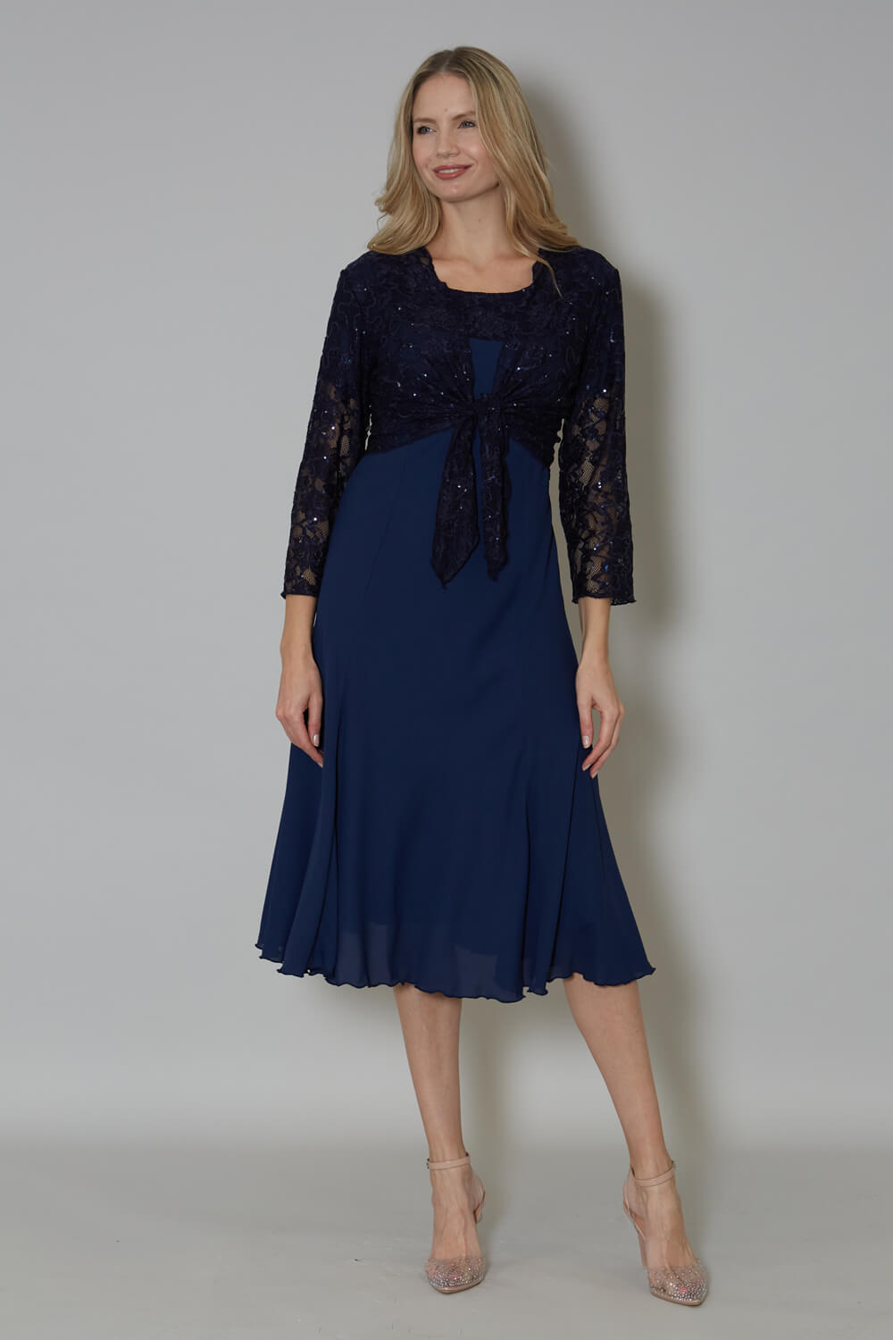 Navy  Julianna Georgette Fit and Flare Dress, Image 4 of 4