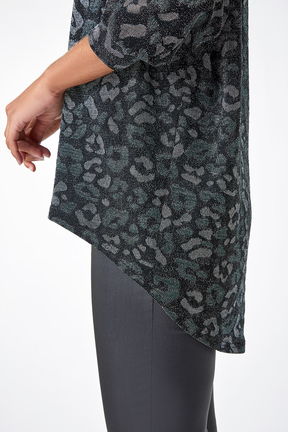 Green Animal Print Shimmer Stretch Top, Image 5 of 5
