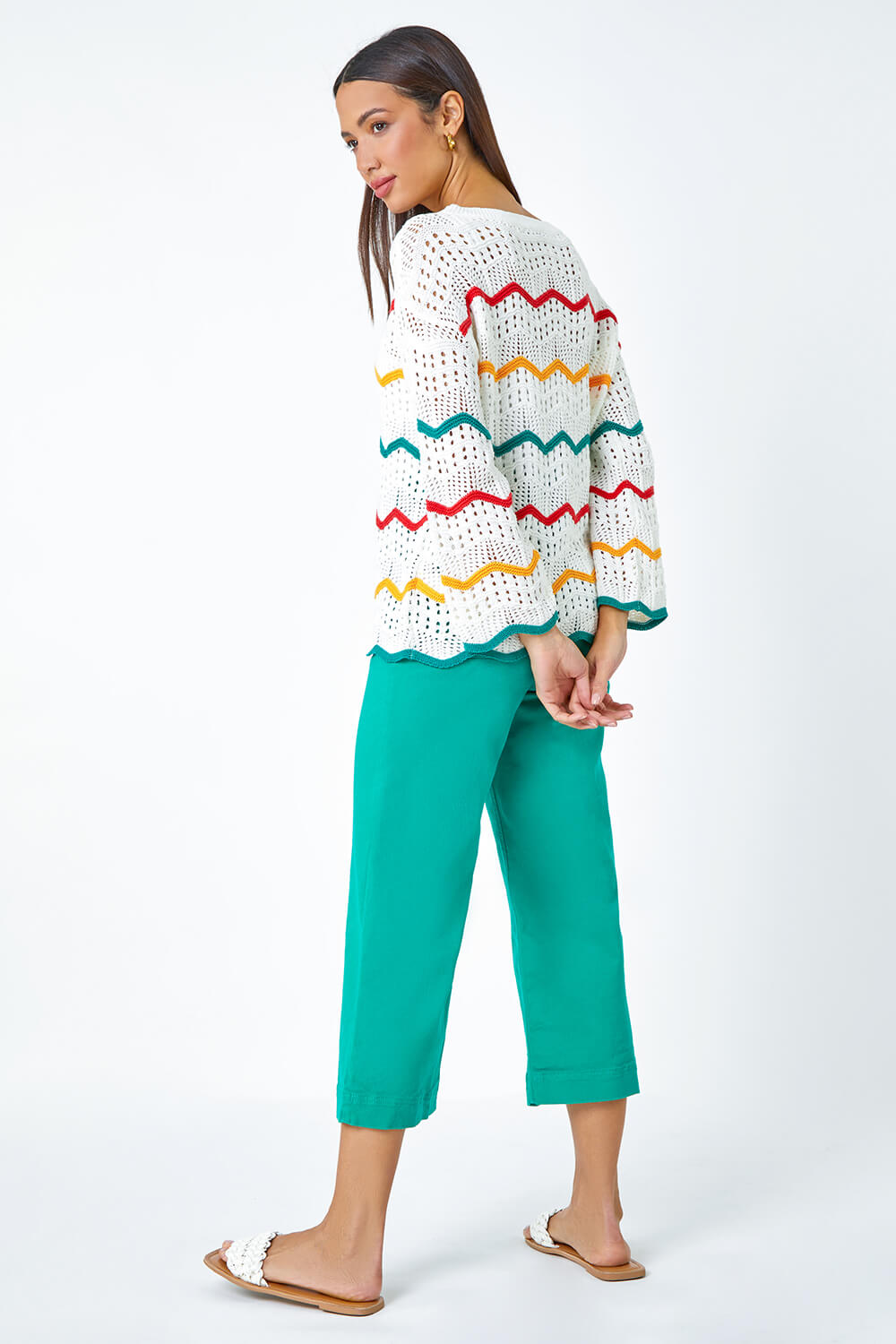 Multi  Cotton Blend Stripe Print Crochet Jumper, Image 3 of 5