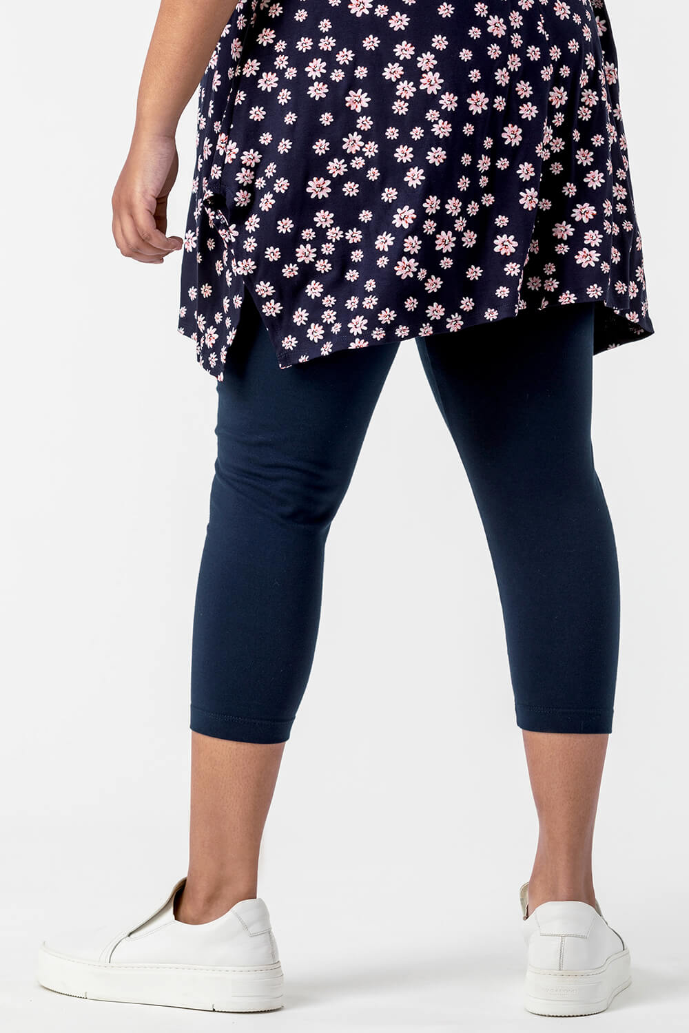 Navy  Curve Plain Cropped Stretch Leggings, Image 2 of 5