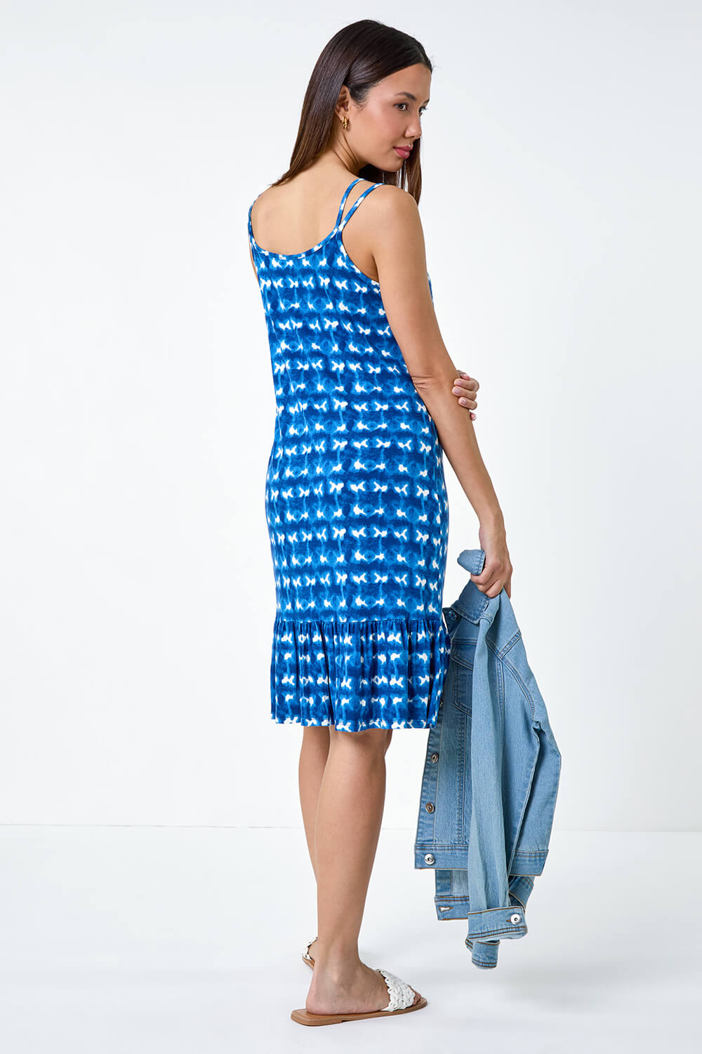 Blue Tie Dye Print Strappy Stretch Dress, Image 3 of 5