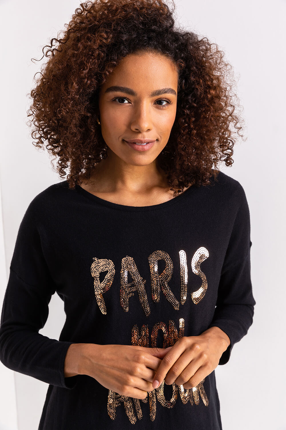 Black Sequin Embellished 'Paris' Jumper, Image 4 of 5