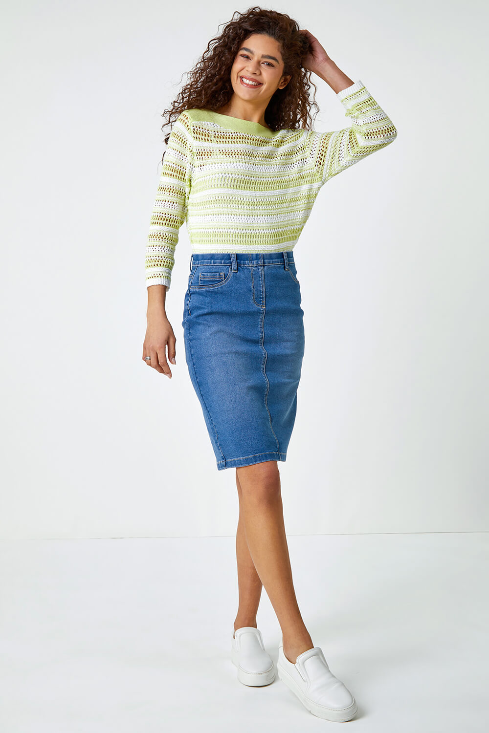 Denim Cotton Denim Stretch Skirt, Image 3 of 5