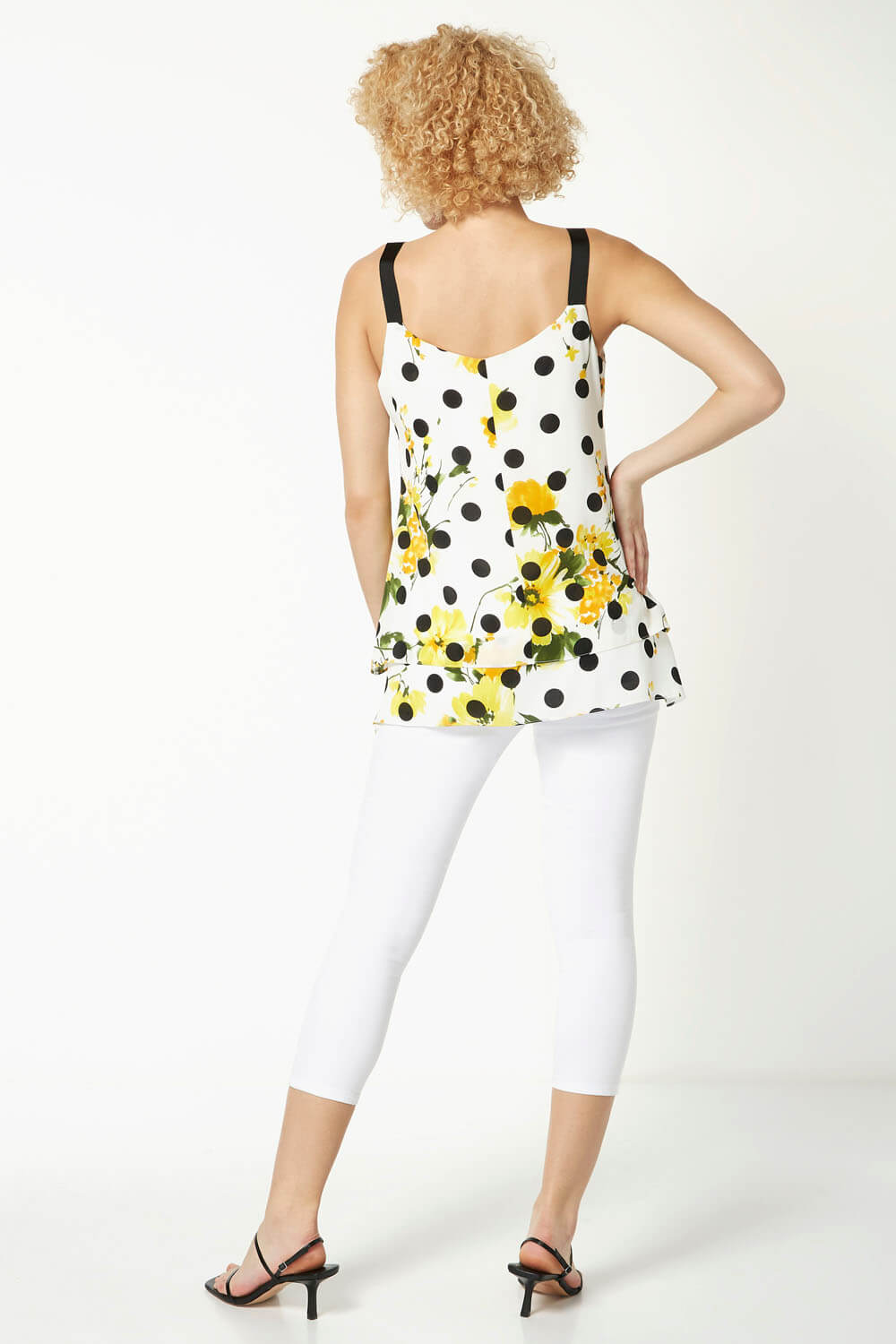 Yellow Floral Spot Print Overlay Vest Top, Image 3 of 5