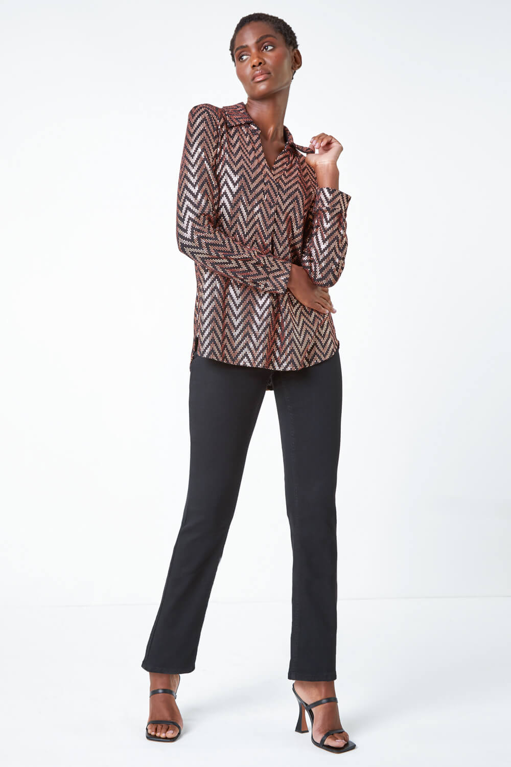Gold Zig Zag Sequin Stretch Shirt, Image 2 of 5