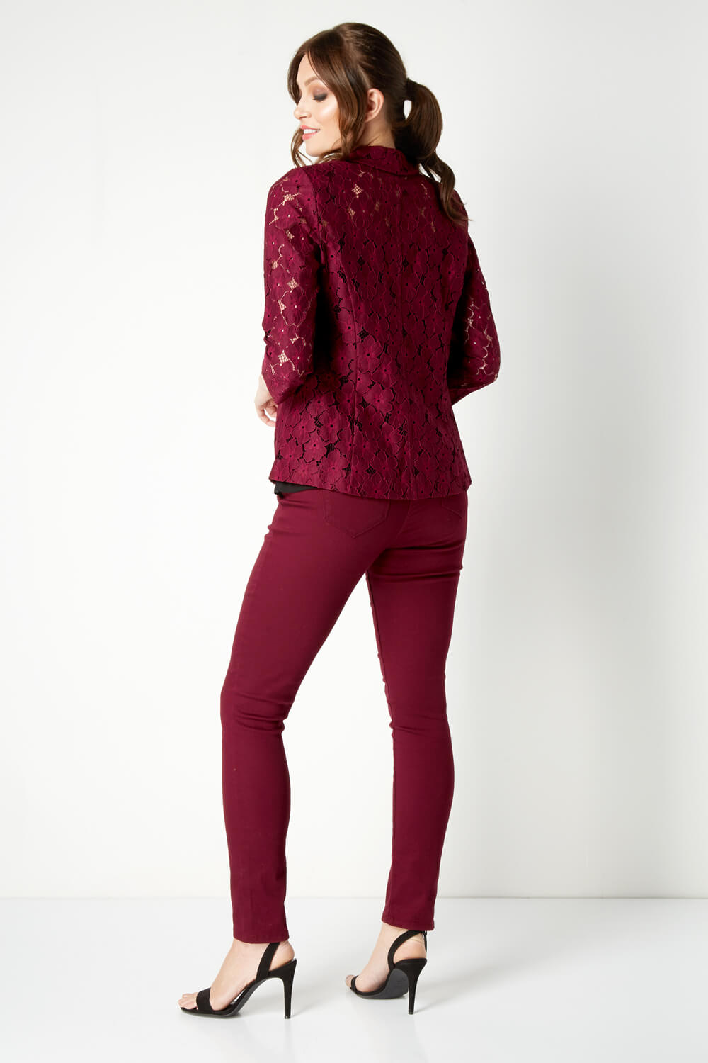 Burgundy Lace 3/4 Length Sleeve Jacket, Image 2 of 4