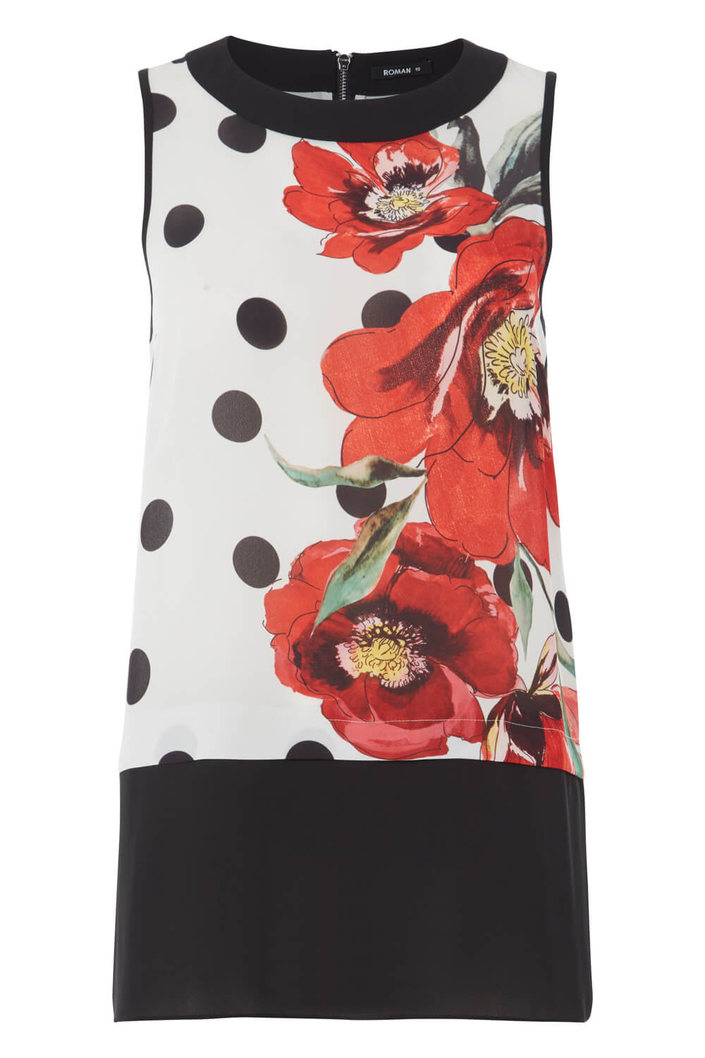 Red Contrast Layer Spot Floral Top , Image 5 of 9