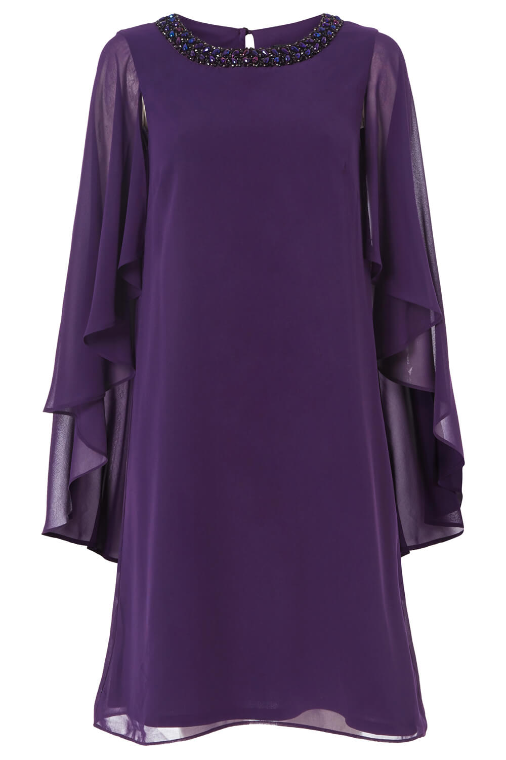 Purple Embellished Trim Chiffon Dress, Image 5 of 5