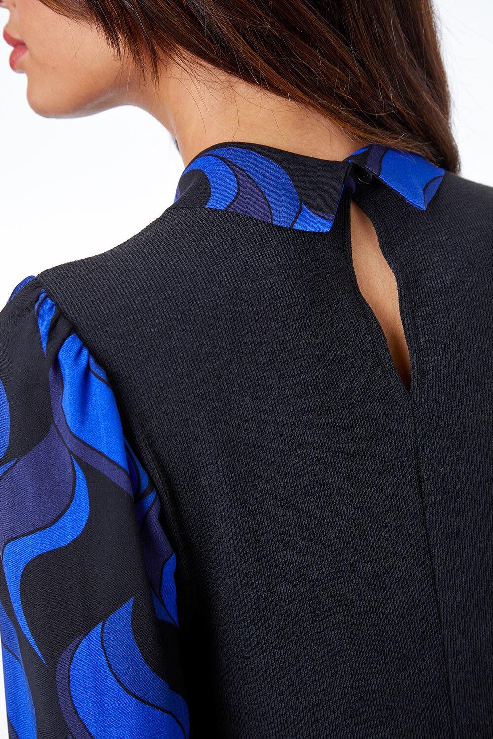 Royal Blue Contrast Sleeve Stretch Shirt Dress, Image 5 of 5