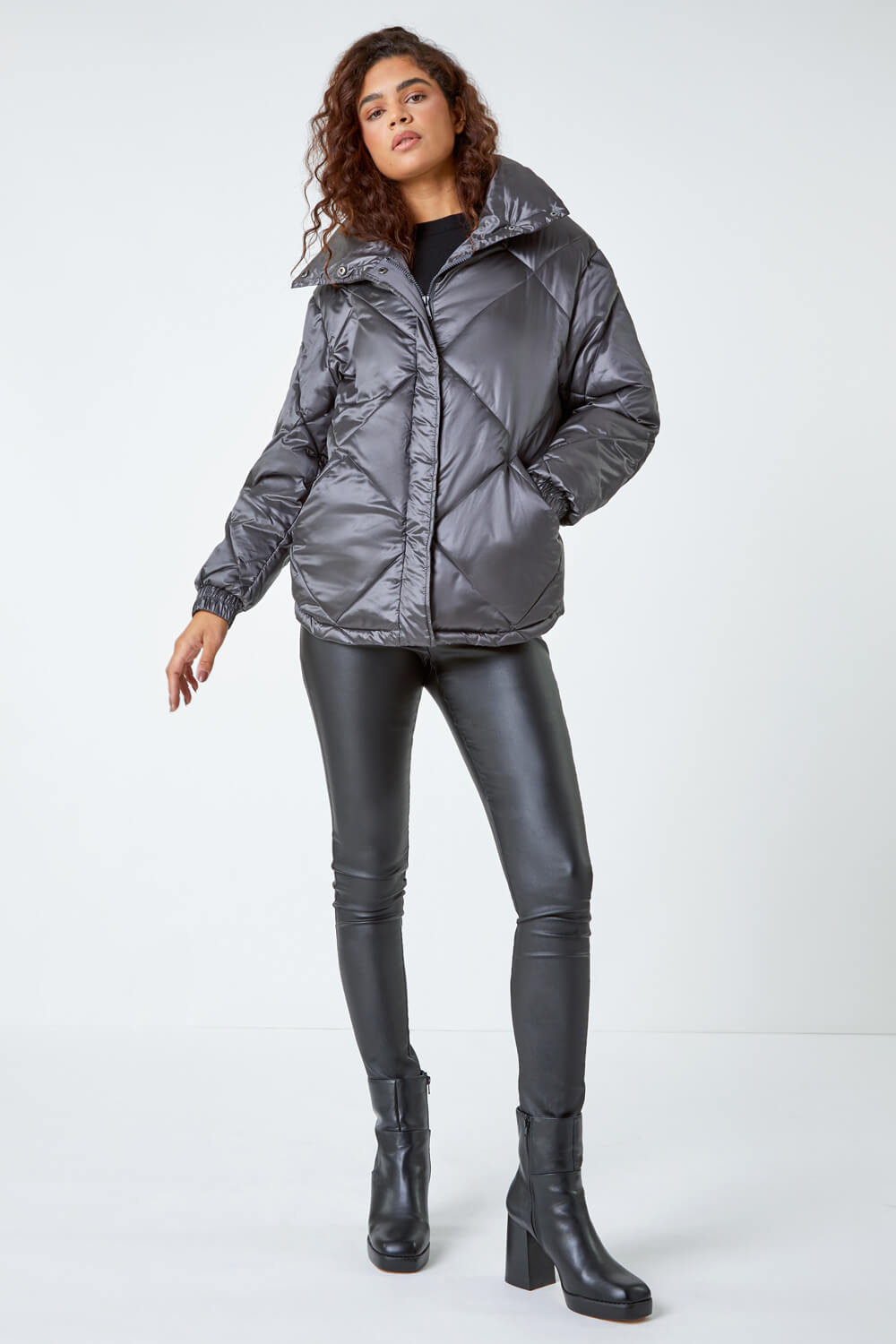 Ash Diamond Quilted Puffer Coat, Image 2 of 5