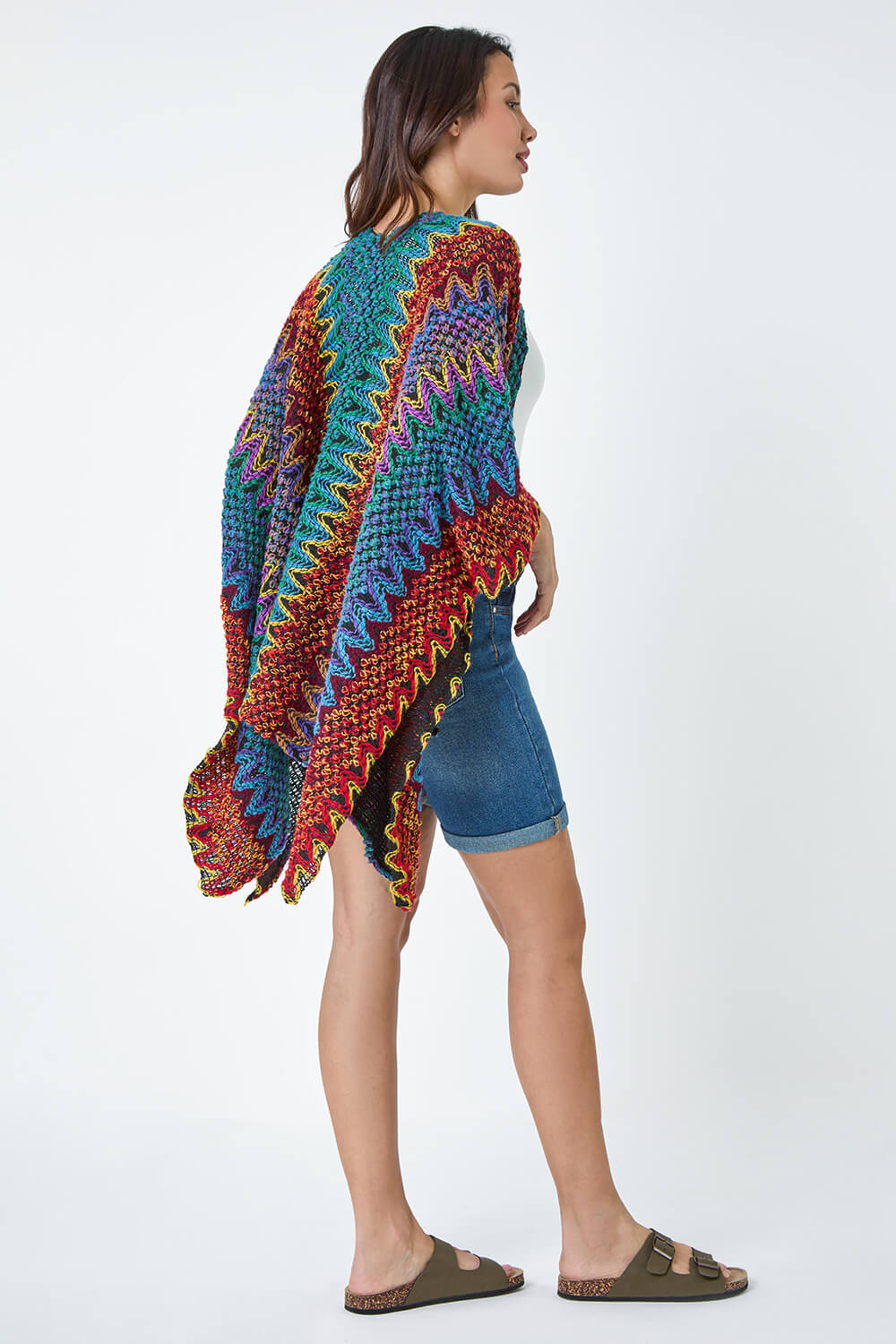 Turquoise One Size Textured Aztec Print Cape, Image 3 of 5