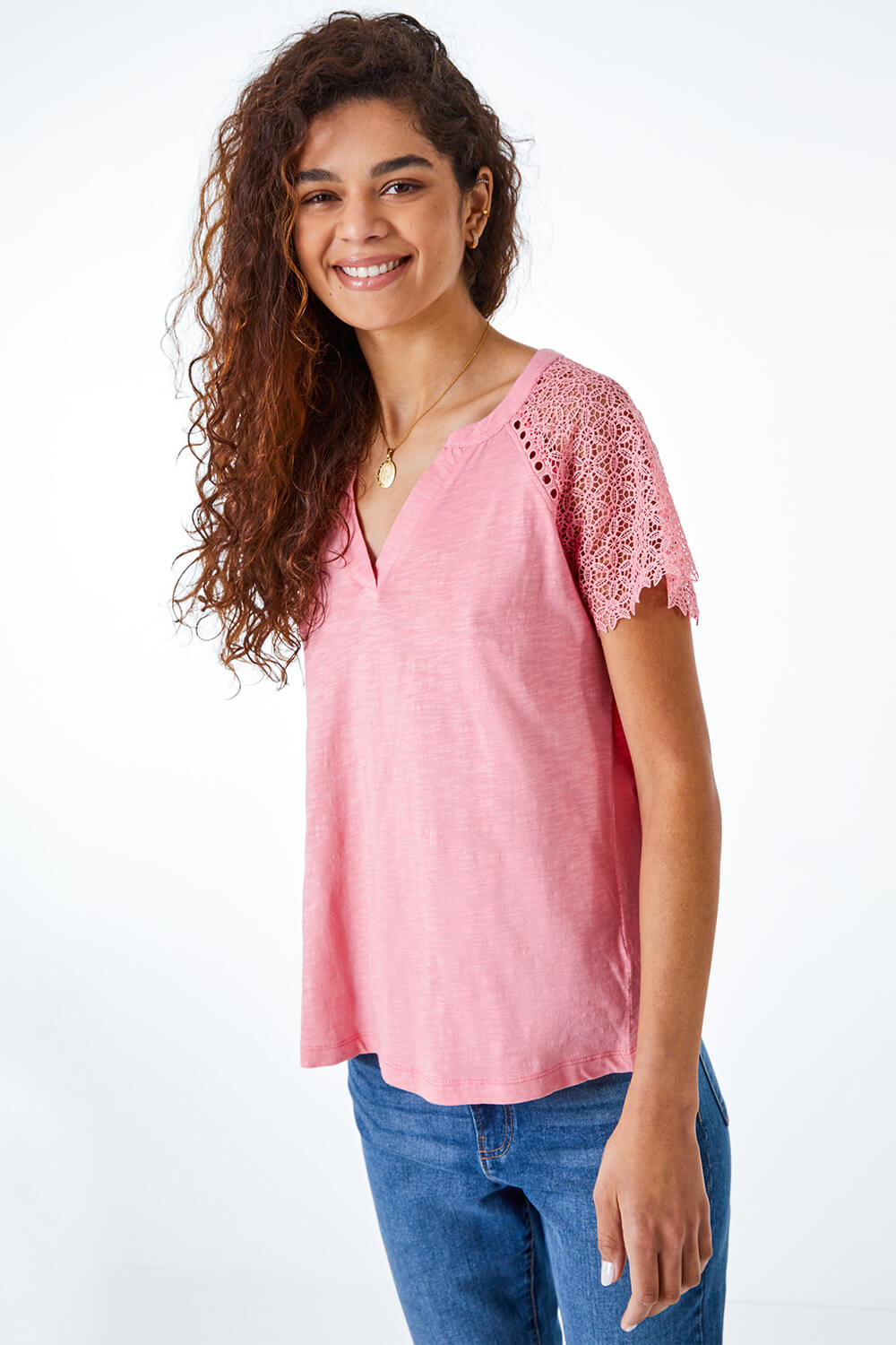PINK Embroidered Sleeve Jersey T-Shirt, Image 4 of 5