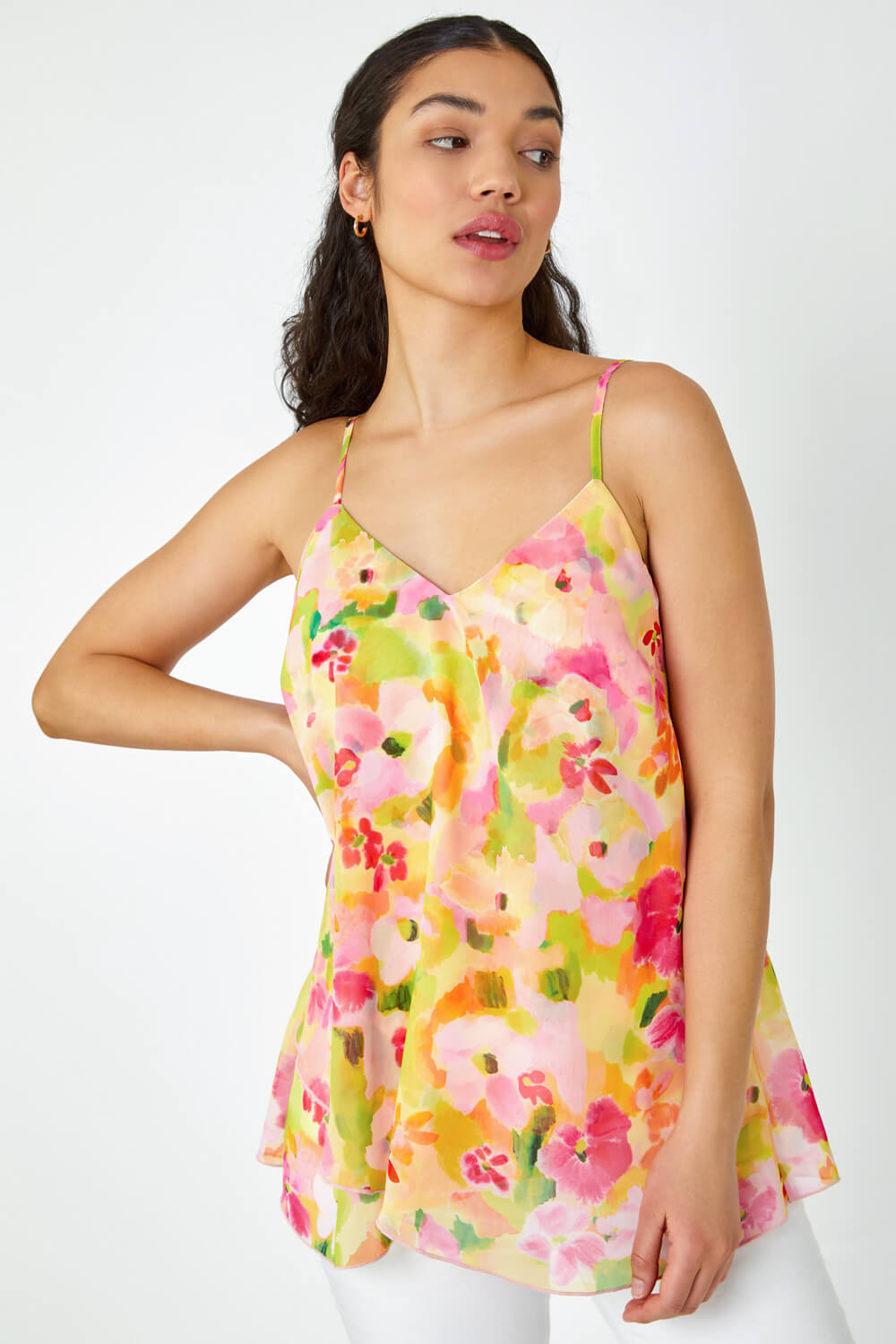 PINK Floral Print Double Layer Cami Top, Image 4 of 5
