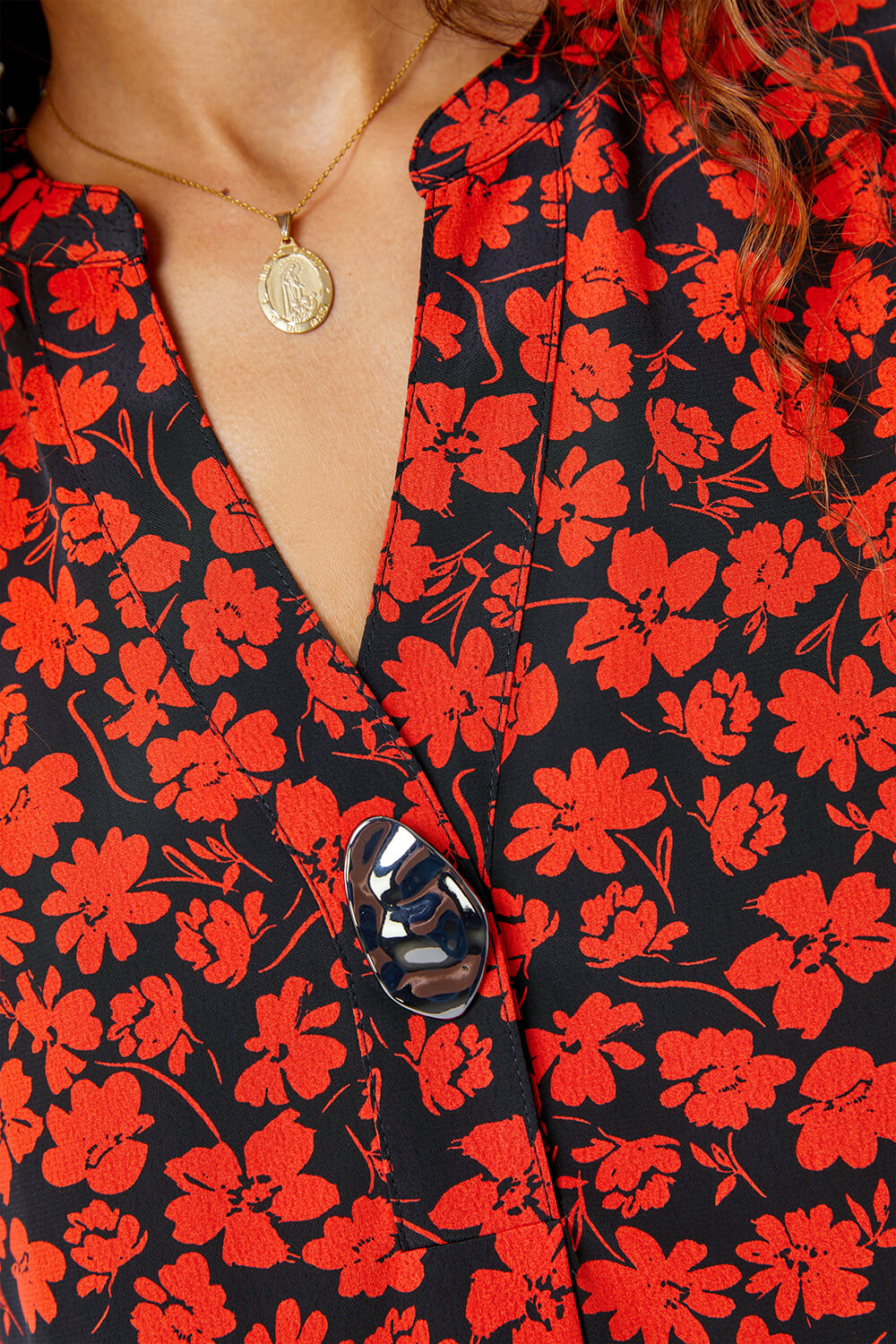 Rust Longline Button Detail Floral Shirt , Image 5 of 5