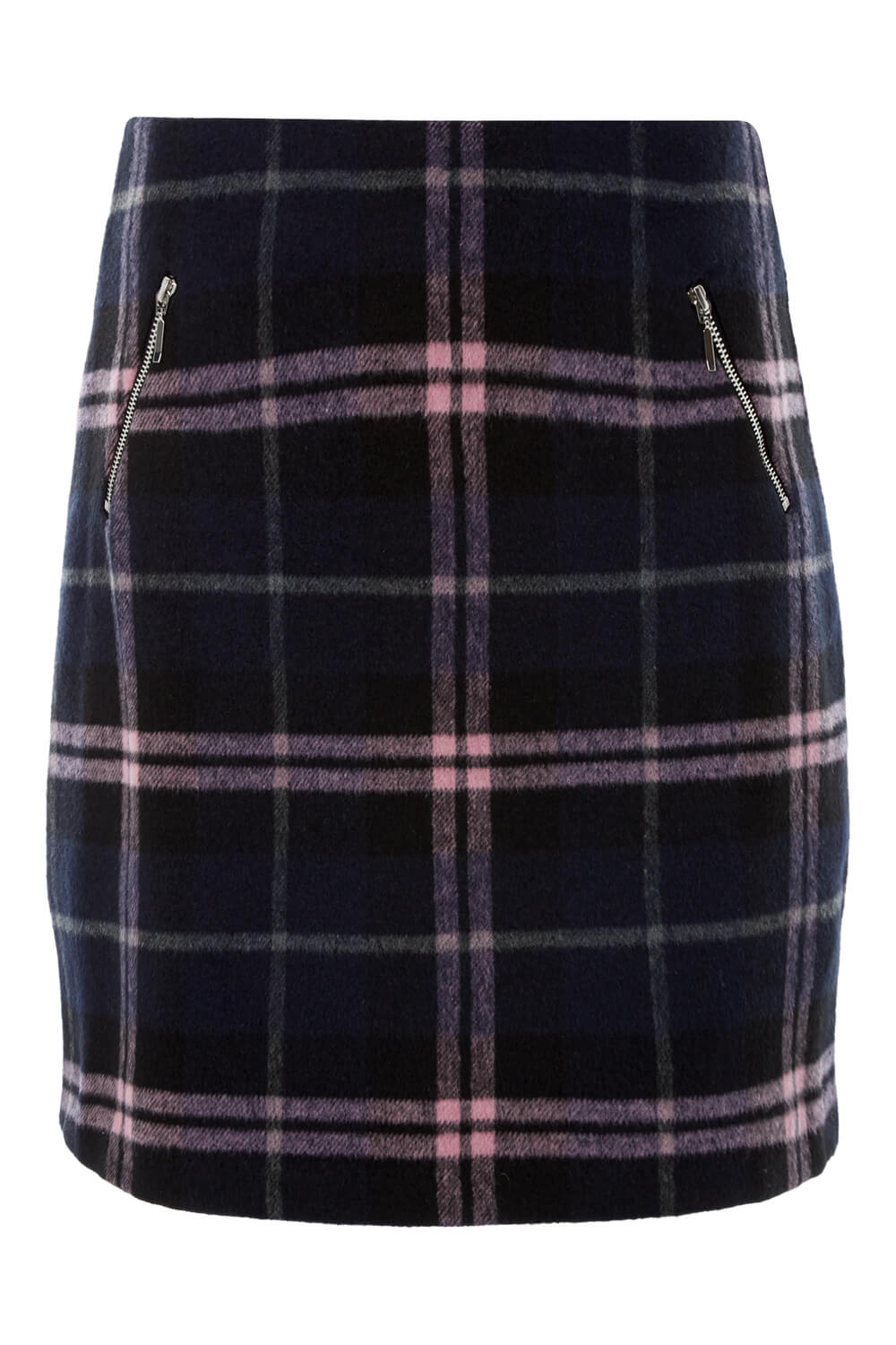 Navy  Checked Zip Detail Brushed Skirt , Image 5 of 5