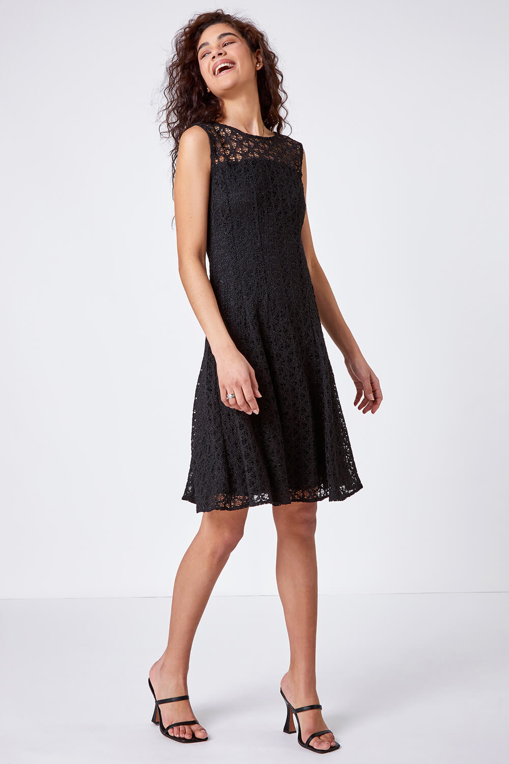 Black Lace Fit and Flare Dress, Image 2 of 5