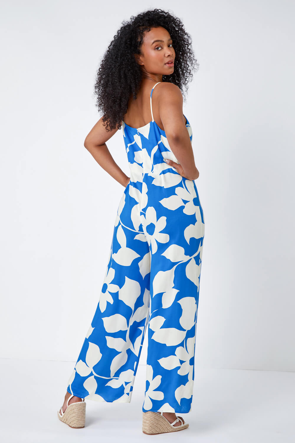 Blue Petite Stretch Floral Print Jumpsuit, Image 3 of 5