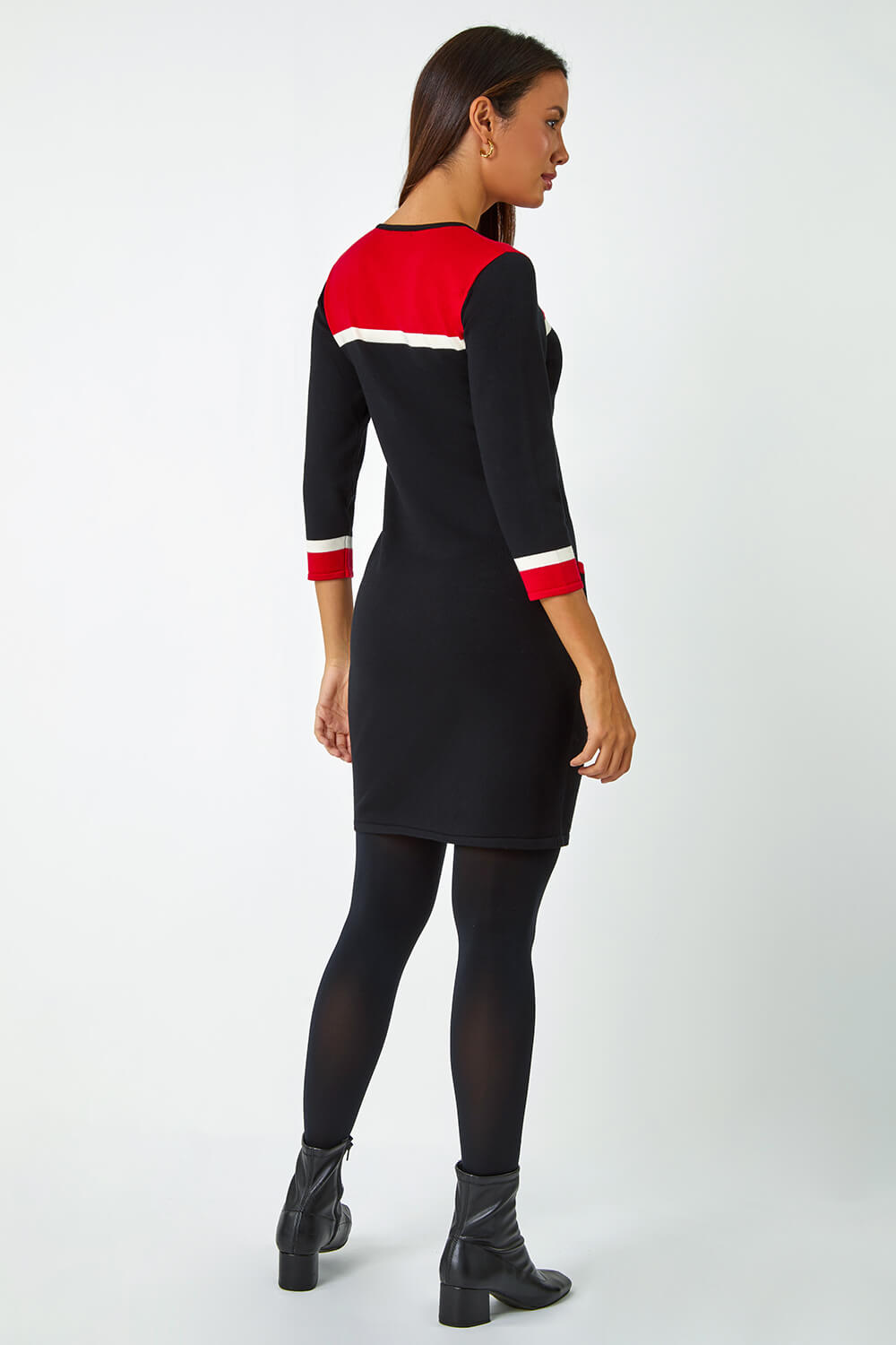 Red Colour Block Knitted Dress, Image 3 of 6